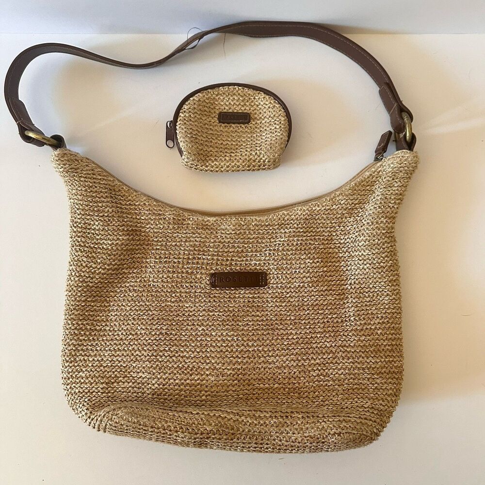 Rossetti Woven Straw Shoulder Purse + Coin Pouch Summer Cottagecore Boho Natural